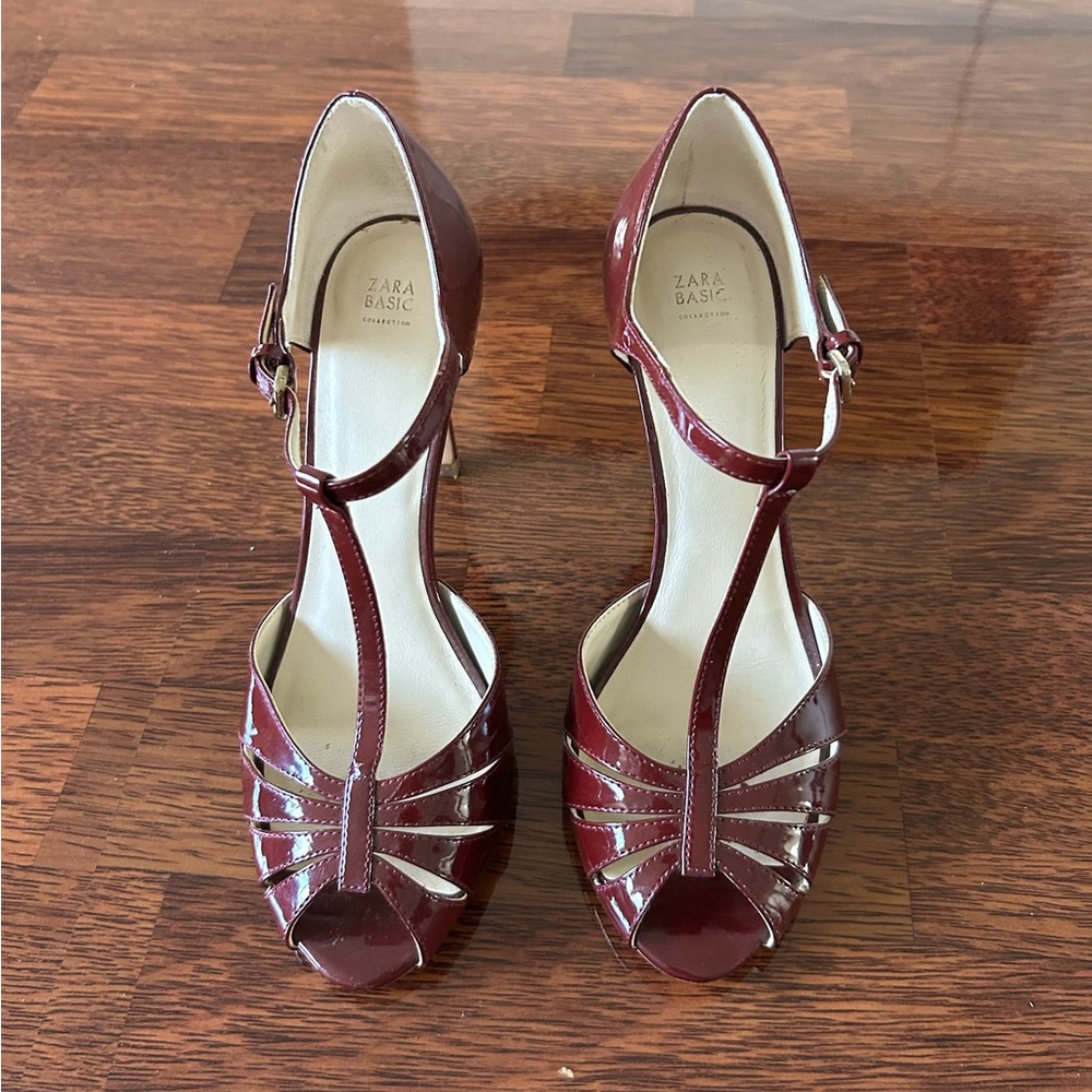 Zara Burgundy Red Peep-Toe Heels